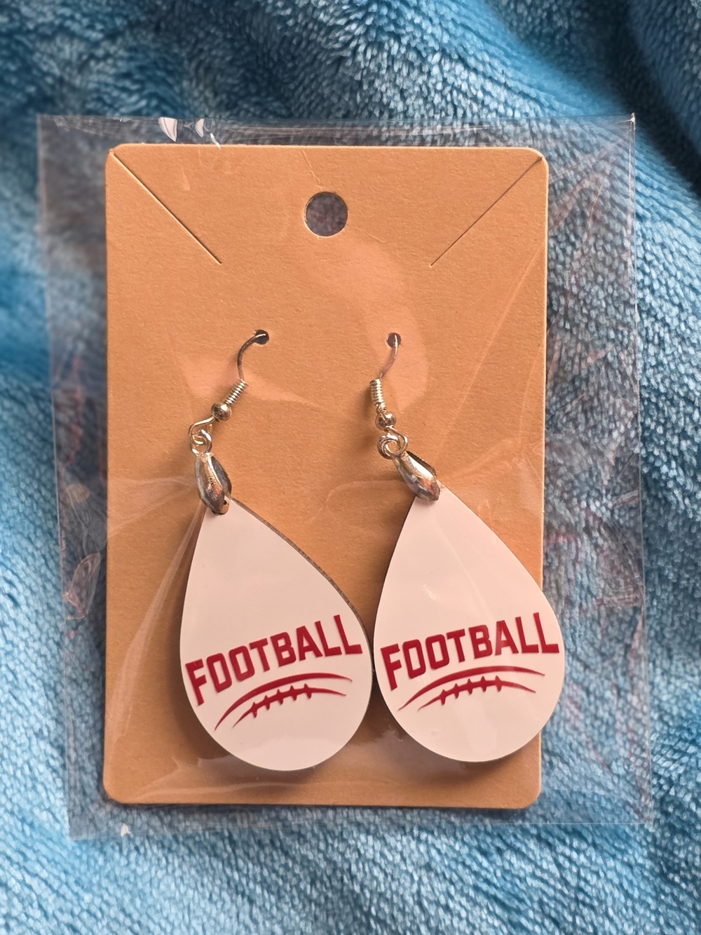 Football Teardrop Drop Earrings - White and Red